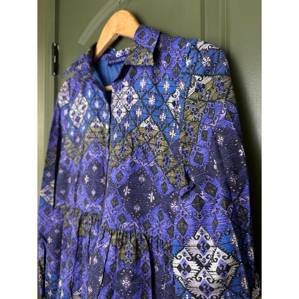 NWT Ro's Garden Romy Short Mini Long Sleeve Boho Dress Lachen Blue Purple XS - Picture 2 of 4